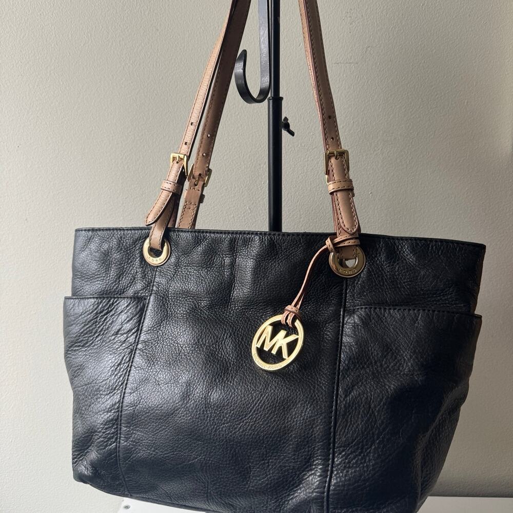 Michael Kors Black Soft Leather Jet Set Tote